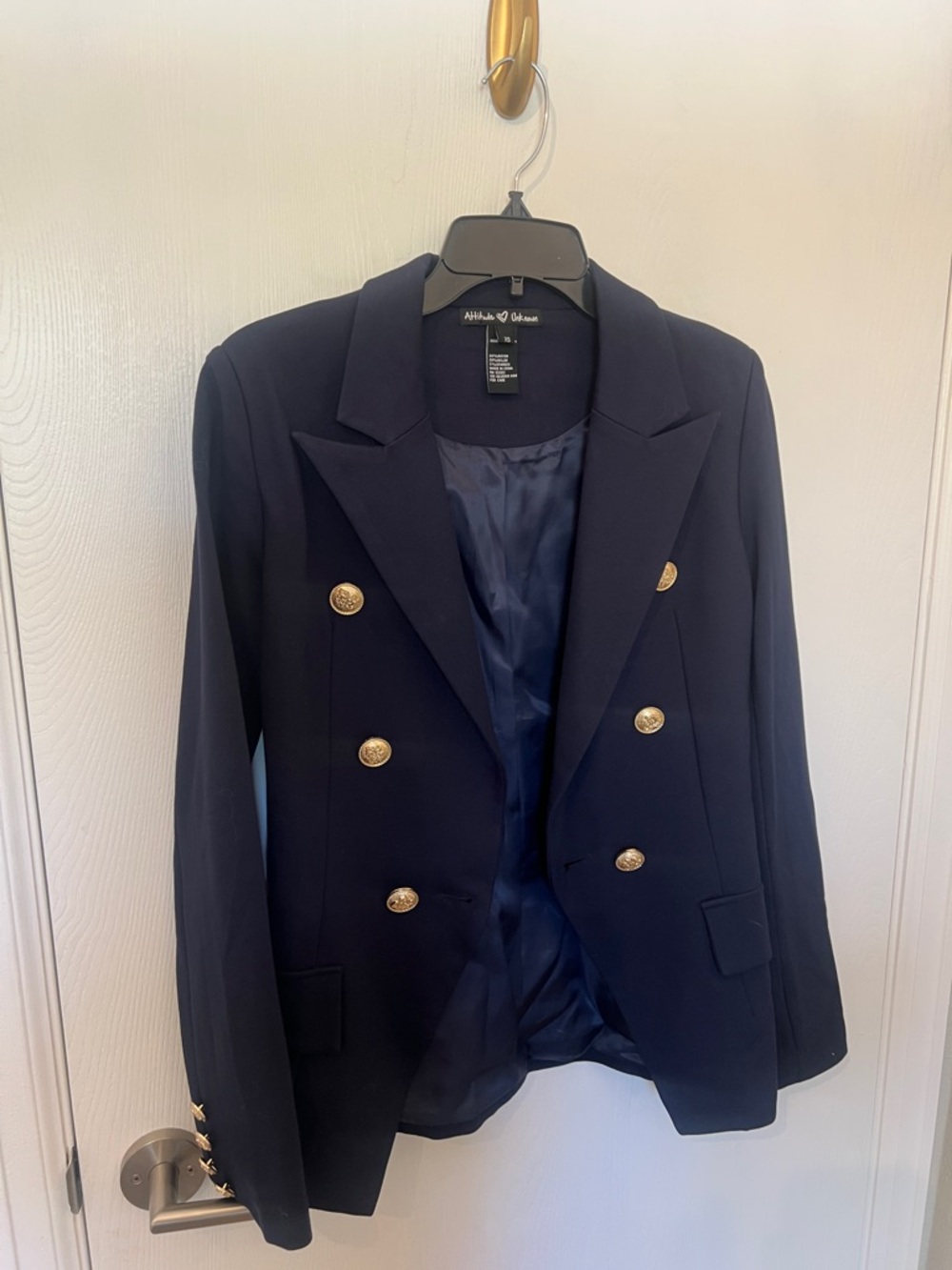 Attitude Unknown Navy White Double Breasted Blazer with Gold Buttons - Picture 6 of 10